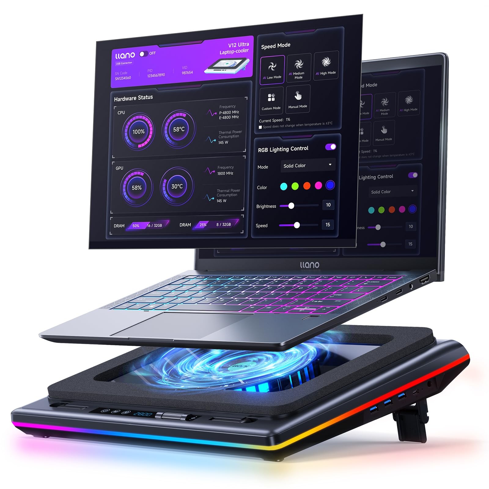 llano V12 Ultra Laptop Cooling Pad with Smart Software Control Laptop Fan