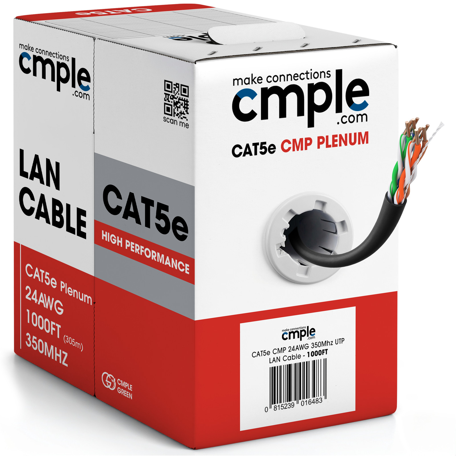 1000ft Cat5e Plenum Ethernet Cable CMP Solid 24AWG UTP Fast Install Black