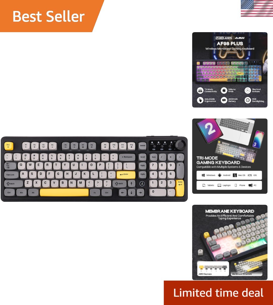 Ergonomic AJAZZ AF98 Plus Keyboard - 97 Keys with Adjustable Stand & Volume Knob