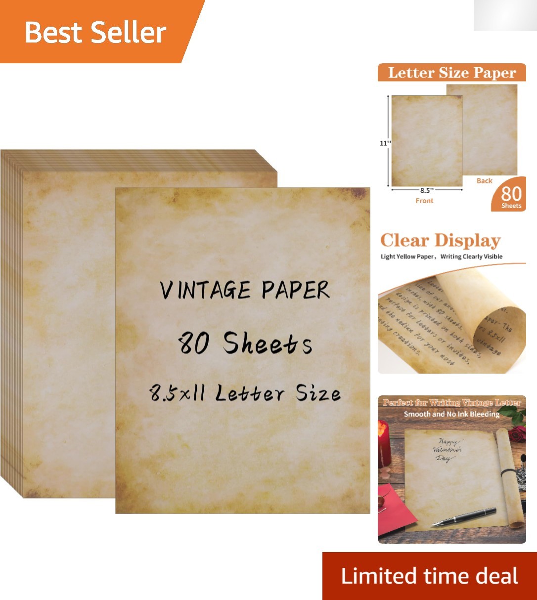 Aged Decorative Stationery - 80 Sheets 8.5"x11" Perfect for Calligraphy & DIY