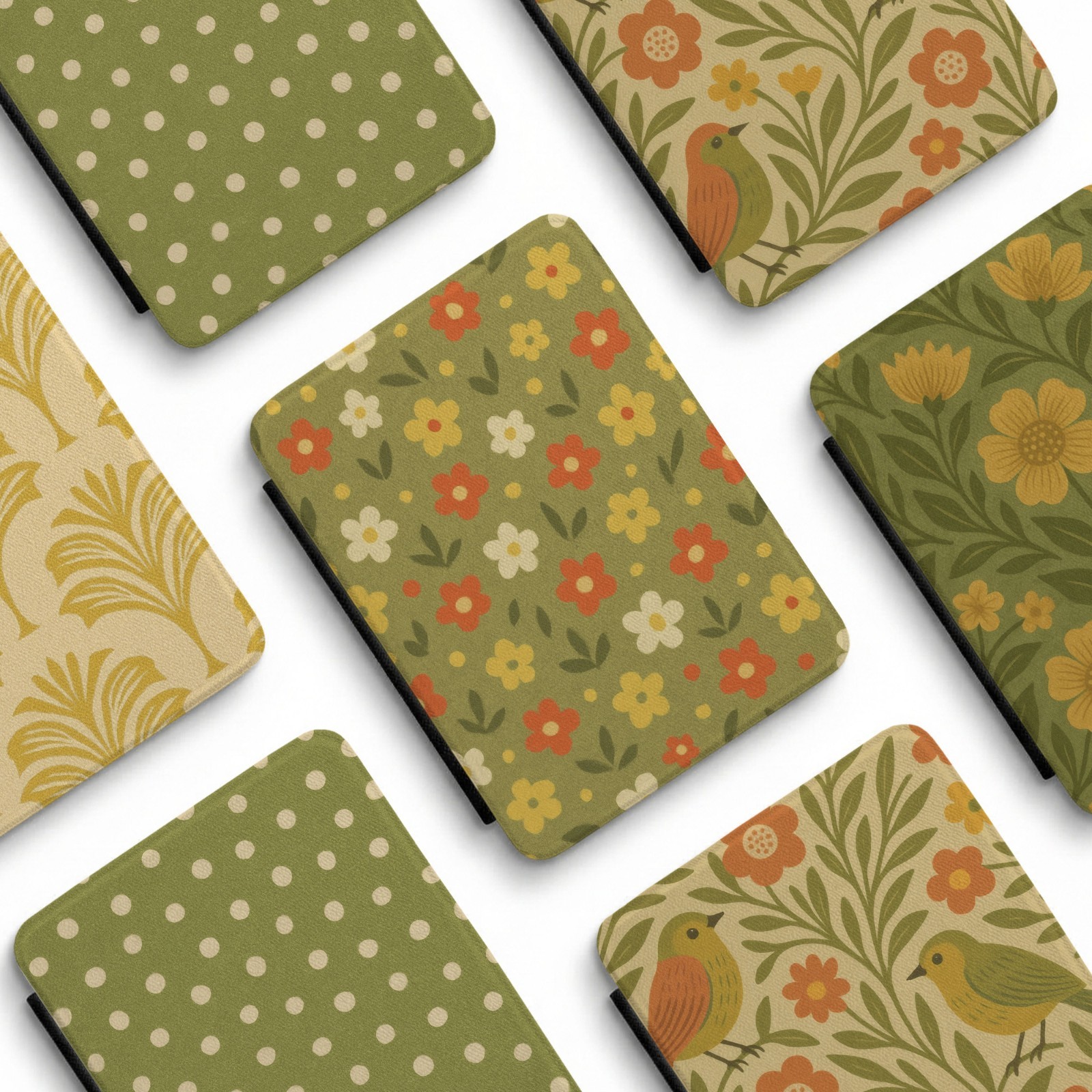 Retro Floral Olive Green Vintage Pattern Kindle Paperwhite 7" 12th Gen Case