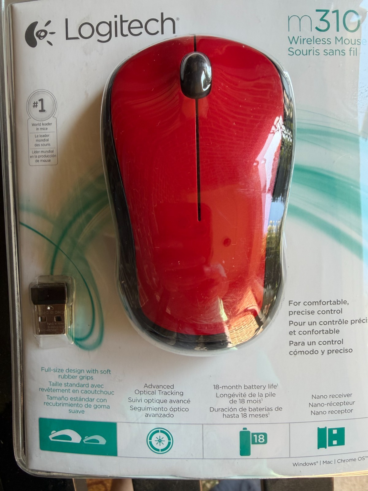 New Logitech M310 Red Full Size Wireless Mouse M310 Flame Red 910-002486