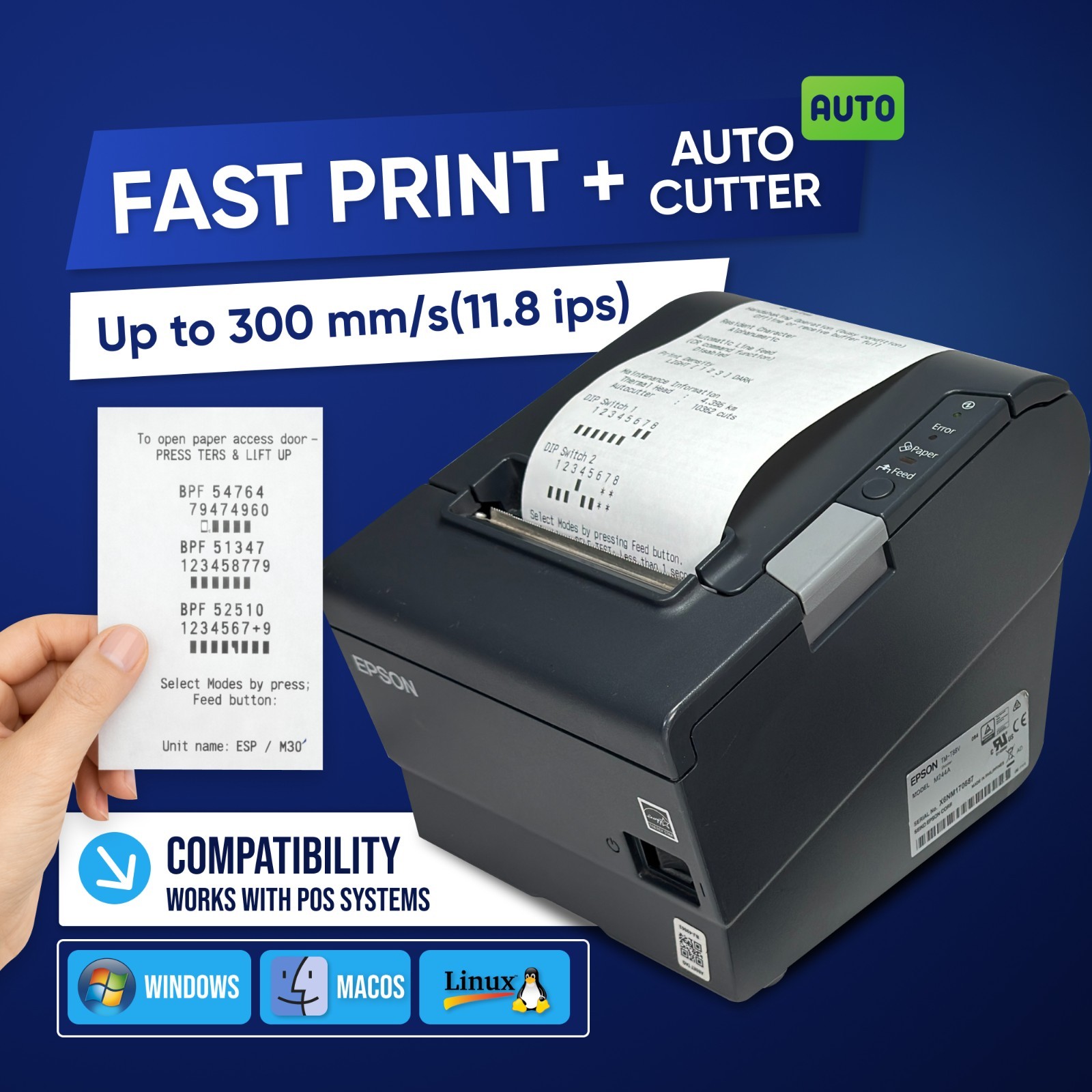 Epson TM-T88V M244A POS Compact Thermal Receipt Printer USB Serial No AC Adapter