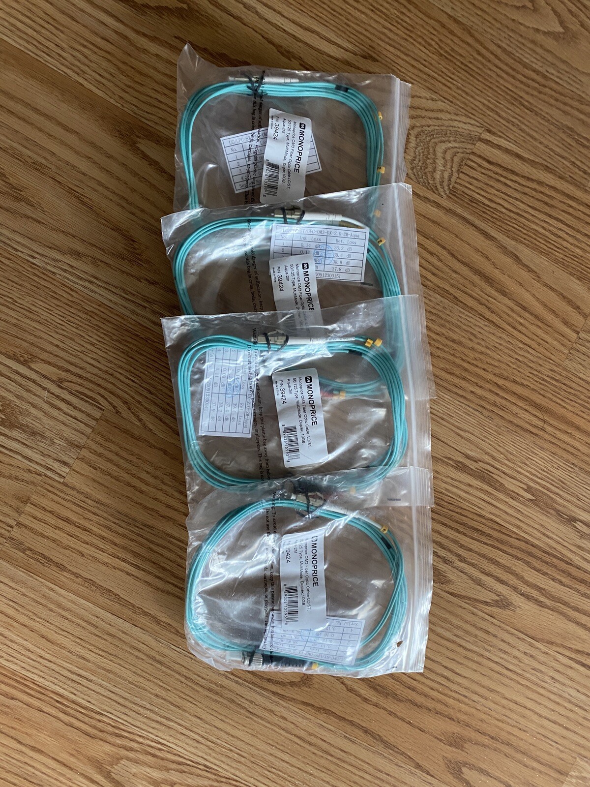 4 monoprice OM3 fiber optic cable-LC/ST, 50/125 Type, MultiMode,Duplex,10GB,2M
