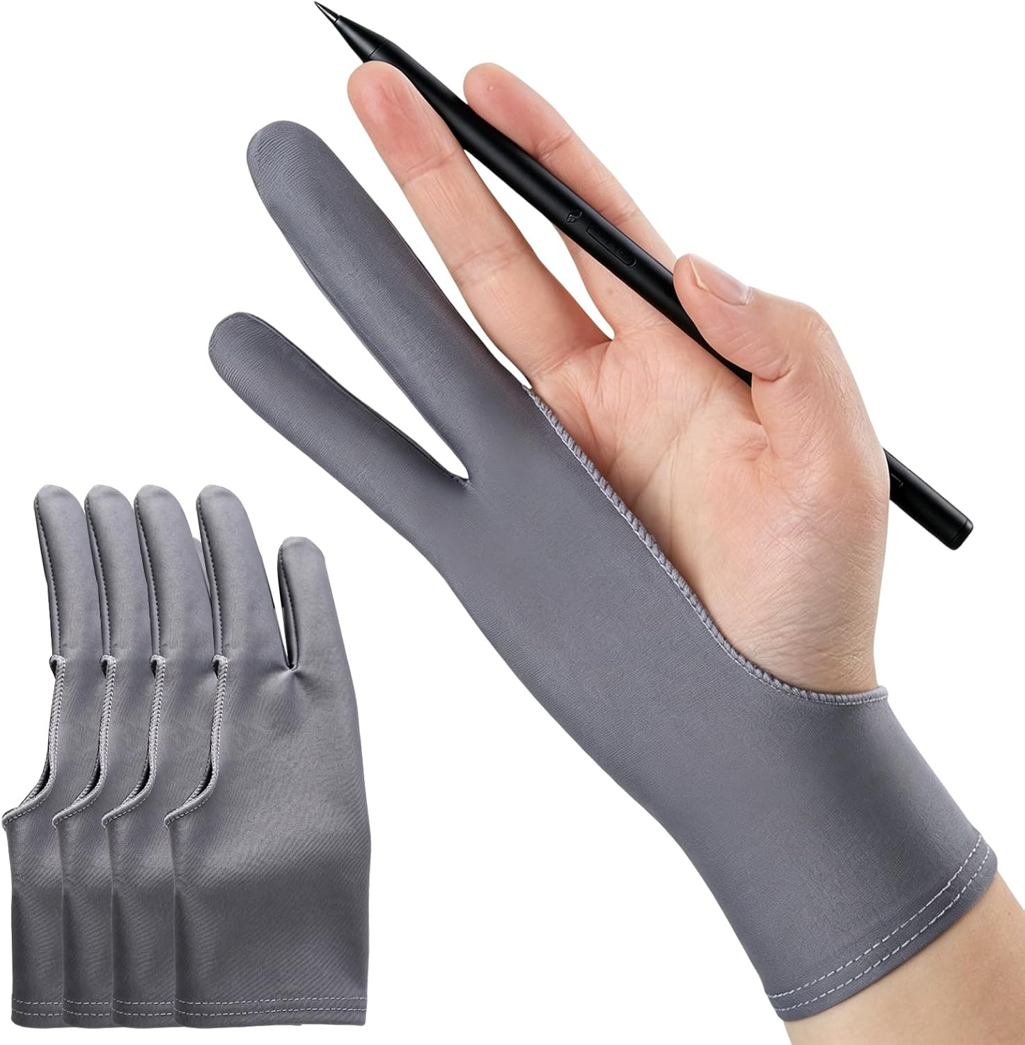 4 Pcs Two-Finger Drawing Gloves for Digital Drawing Tablet/Ipad/Sketching