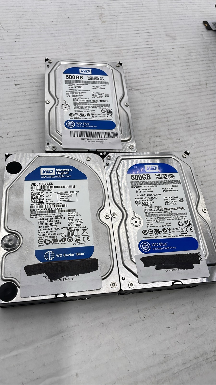 Western Digital WD6400AAKS WD5000AAKX 3.5" Internal Hard Drives Lot of 3