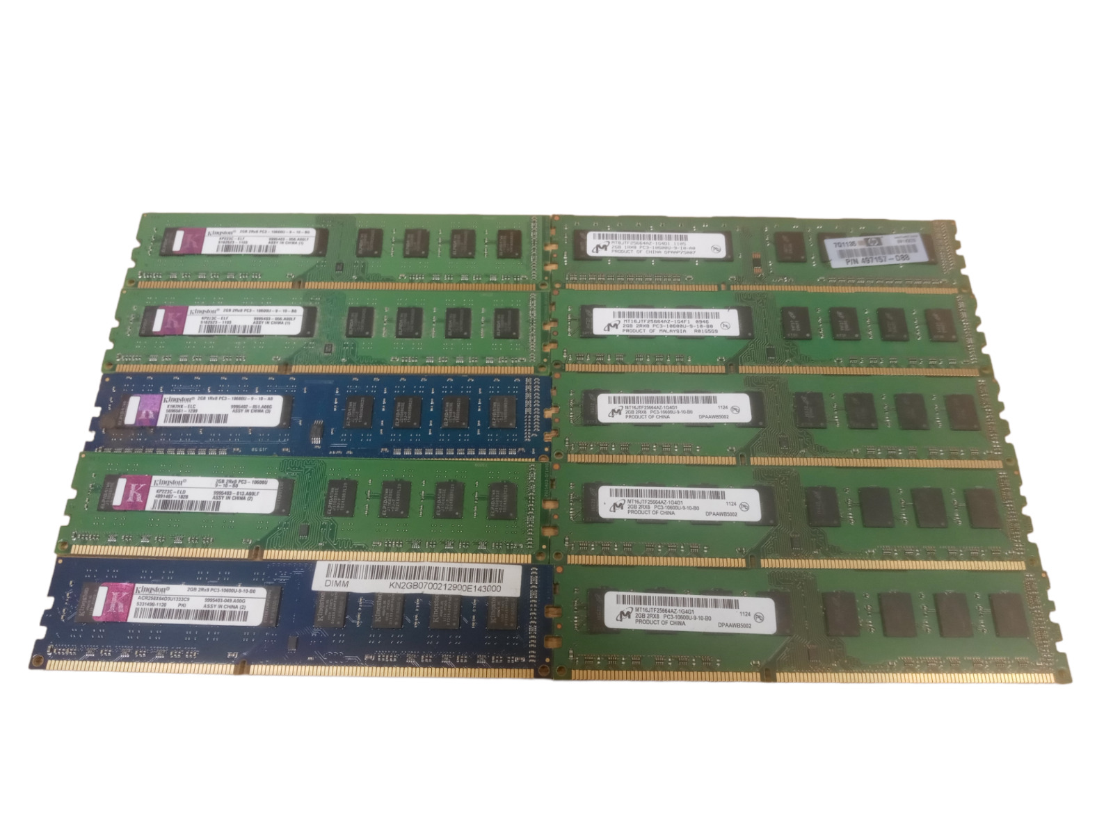 Mixed Lot Of 10 2GB PC3-10600U DDR3-1333 Desktop Memory Ram 20GB 10x2GB Tested