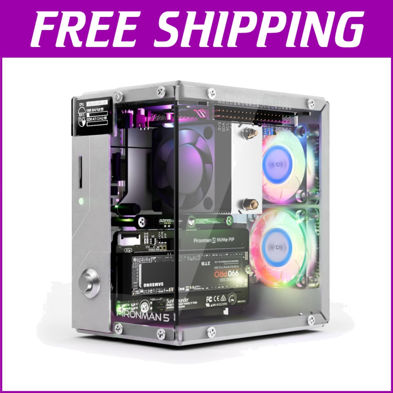 High-Performance Raspberry Pi 5 Mini PC Case with Customizable RGB Effects