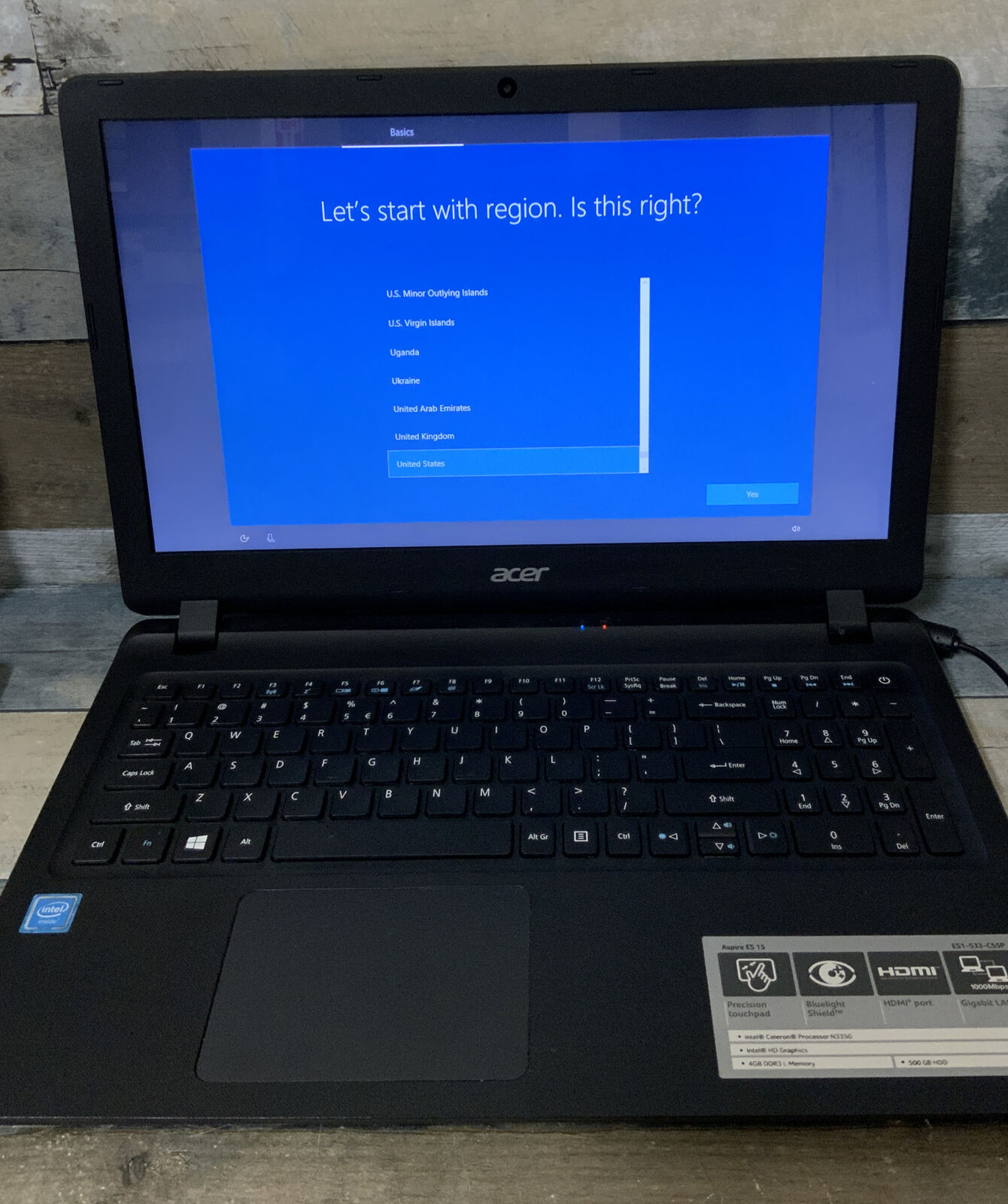 ⚡️ACER ASPIRE ES 15 N3350- 4GB/500GB Win10 ⚠️FOR PARTS/ BAD BATTERY/NO CHARGER⚠️