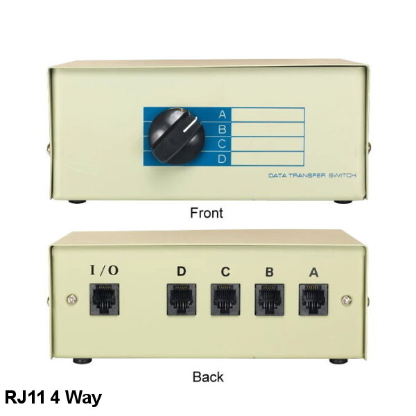 Kentek RJ11 4 Way Data Transfer Switch Box Telephone Jack 11P Female ABCD Phone