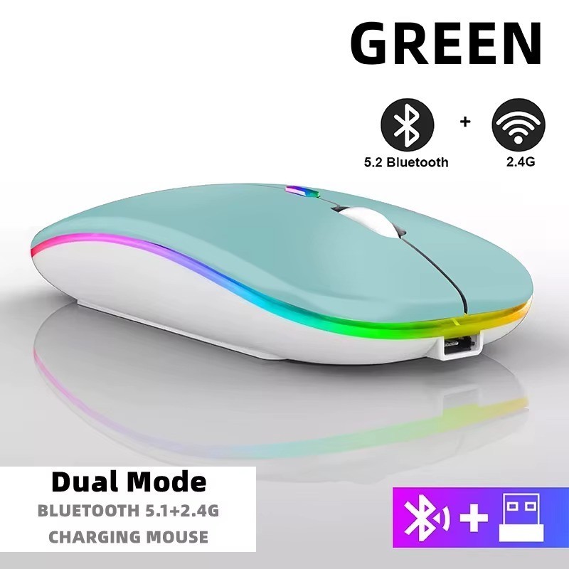Rechargeable Wireless Bluetooth Mouse RGB LED Silent 2.4G USB Slim USA