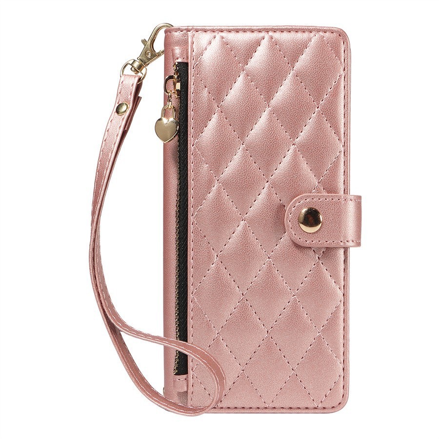 Luxury Zip Leather Grid Wallet Cover Case For 17 16 15 14 12 13 11 Pro Max XR