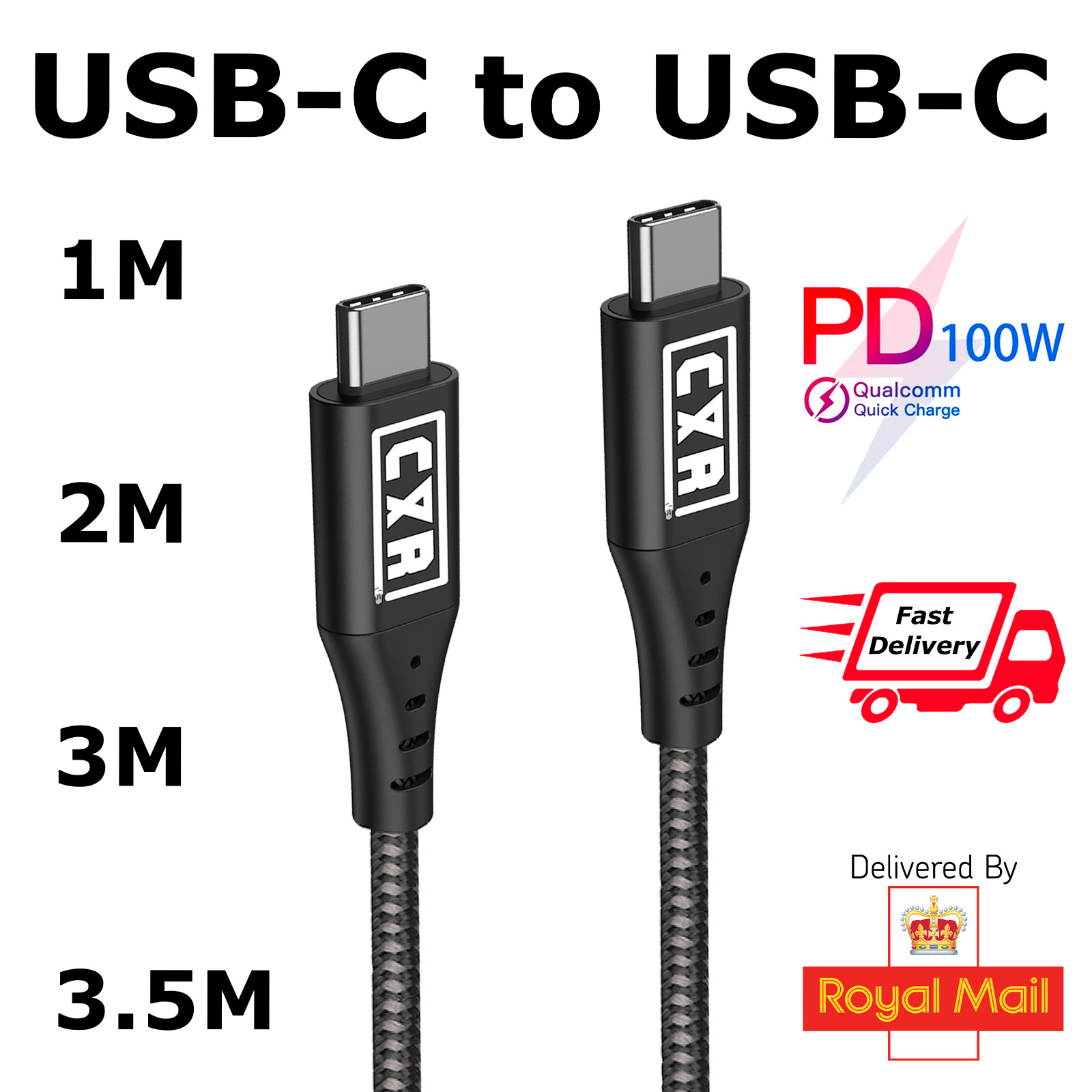 C&R | USB C to USB C Cable | Nylon Braided Fast Charge USB3.2Gen2 100W 20Gbps 4K