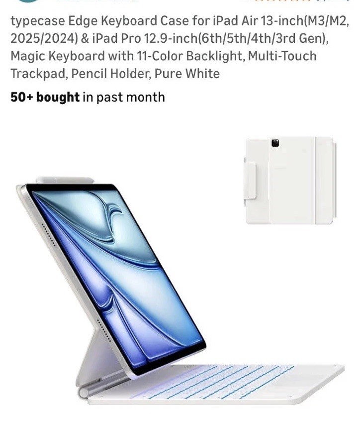 Typecase Edge Keyboard Case for Ipad Air 13-Inch(M3/M2, 2025/2024) & Ipad Pro 12