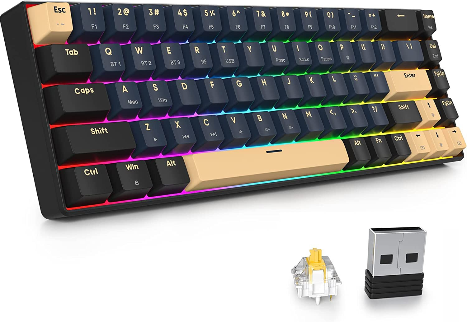 GT68 65% Wireless Mechanical Gaming Keyboard 60 Percent RGB Hot-Swappable 68-Key