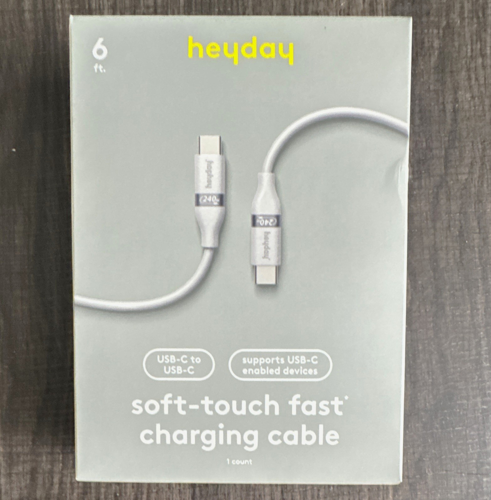 heyday 6 ft USB-C to USB-C Fast Charging USB Cable, Gray, 1:1