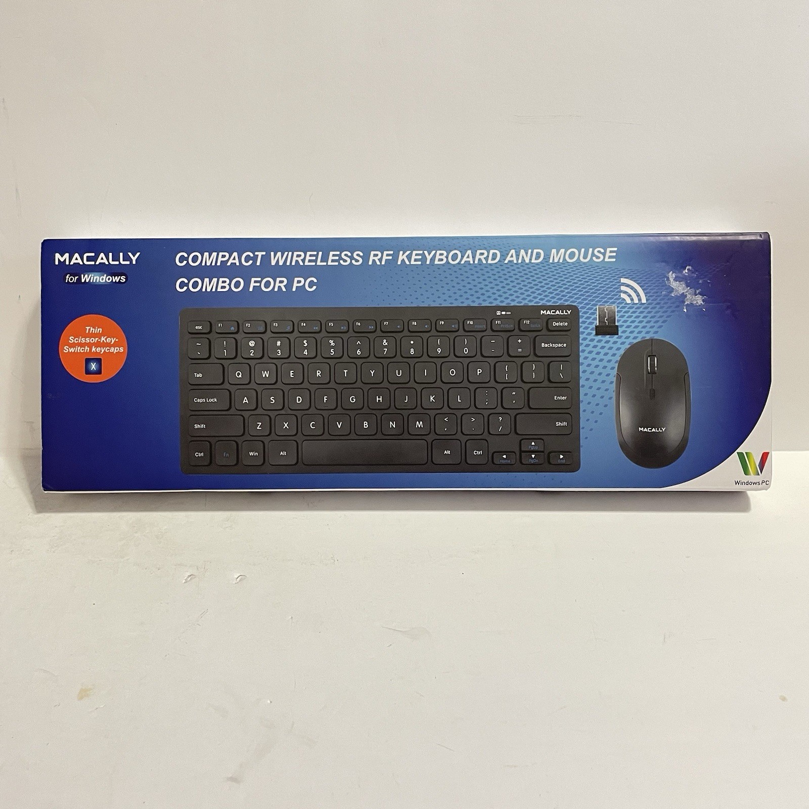 Macally Compact Wireless Keyboard & Mouse Combo for PC-Slim & Quiet Design Black