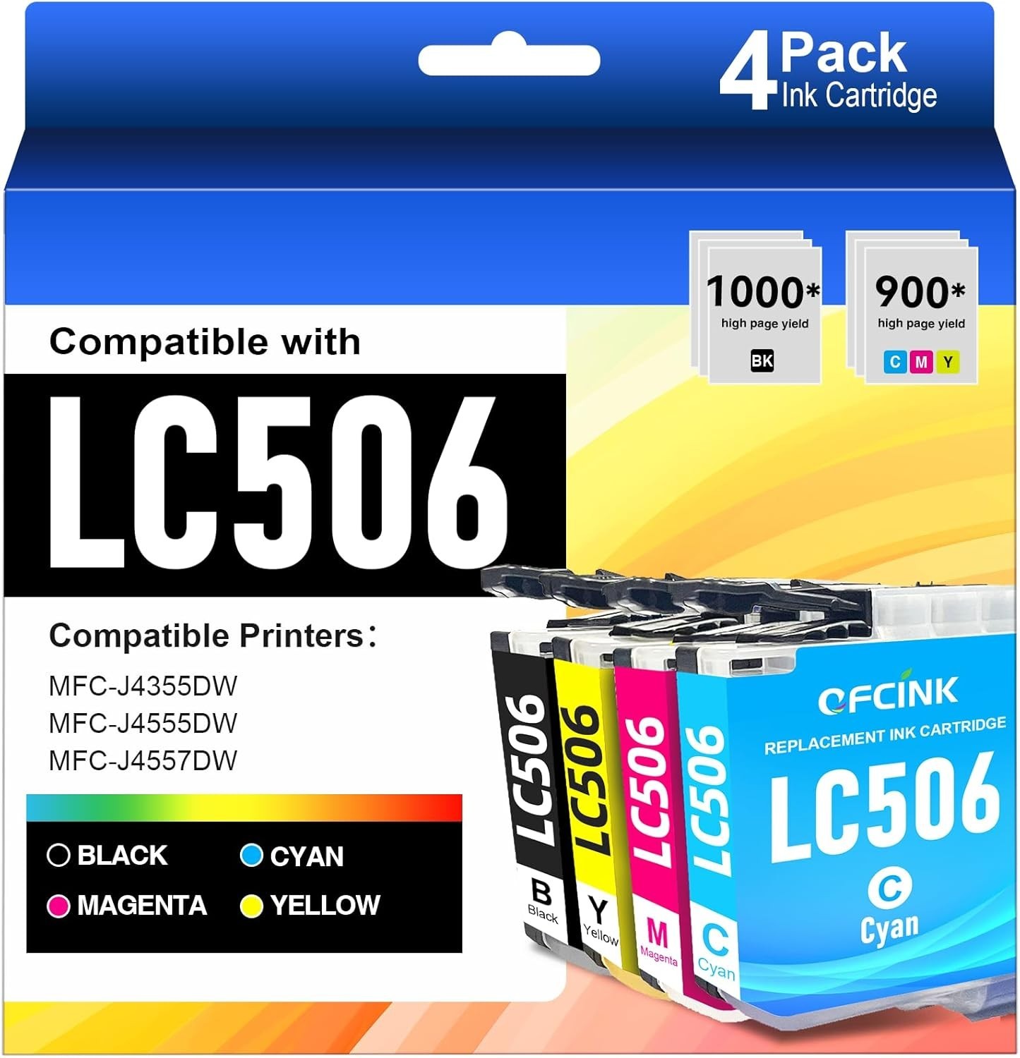 LC506 4-Pack Ink Cartridges Combo Pack Replacement for Brohter Printers T50-12