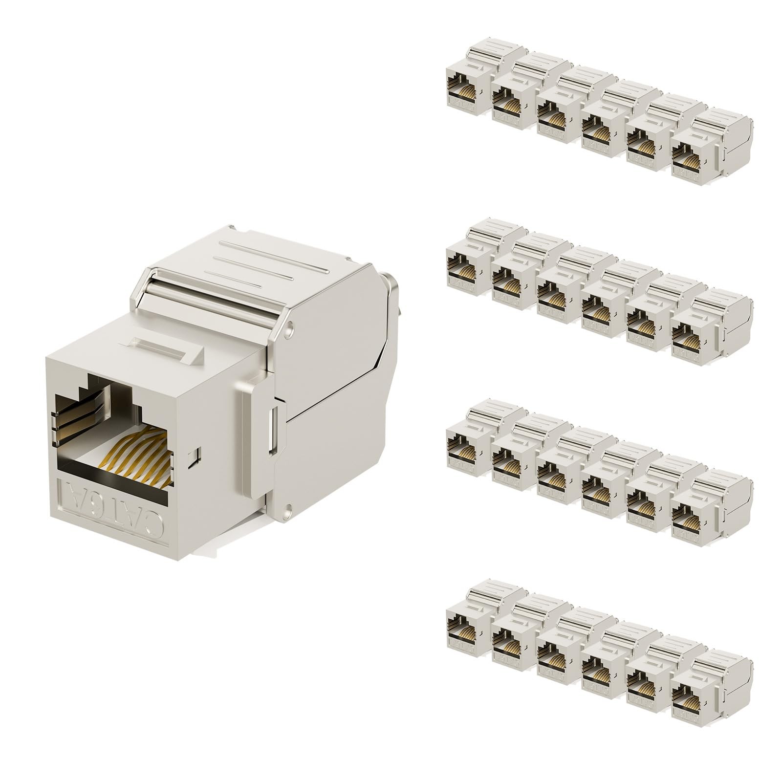 25 PCS 10Gbps Shielded Cat6A Keystone Jack 180 Degree RJ45 ZincAlloy Silver