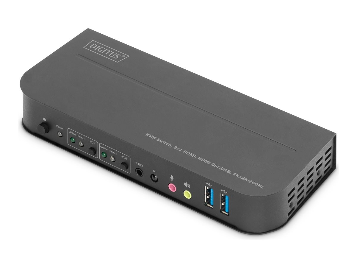 DIGITUS KVM Switch 2x1 HDMI Out USB 4Kx2K 60Hz Kvm Switch 2-Port IrDA DS-12874