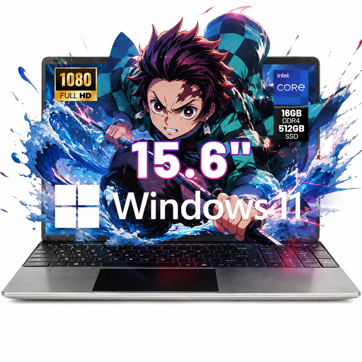 Portable Windows 11 Laptop 15.6" Intel Celeron 16GB RAM 512GB SSD Notebook
