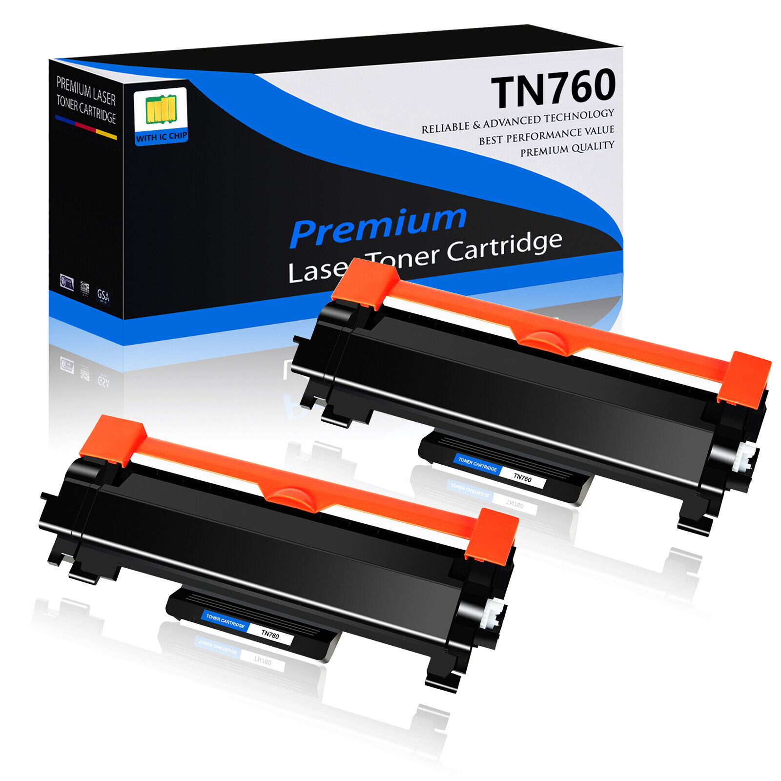 2PK TN-760 Toner Cartridge for Brother TN760 DCP-L2550DW MFC L2710DW w/Chip