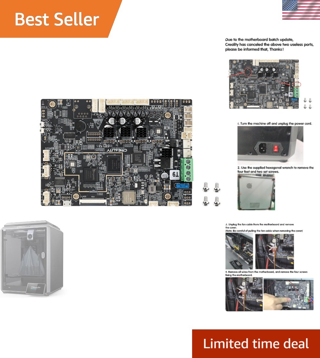 Creality K1  Replacement Motherboard Kit, Silent Mainboard CR4CU220812S12_32 ...