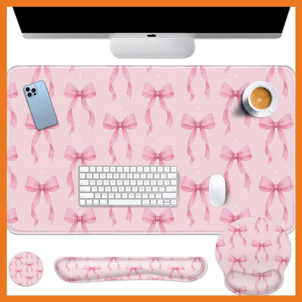 Arttown Keyboard Mouse Pad Set 4 in 1 Desk Mat Kawaii Pink