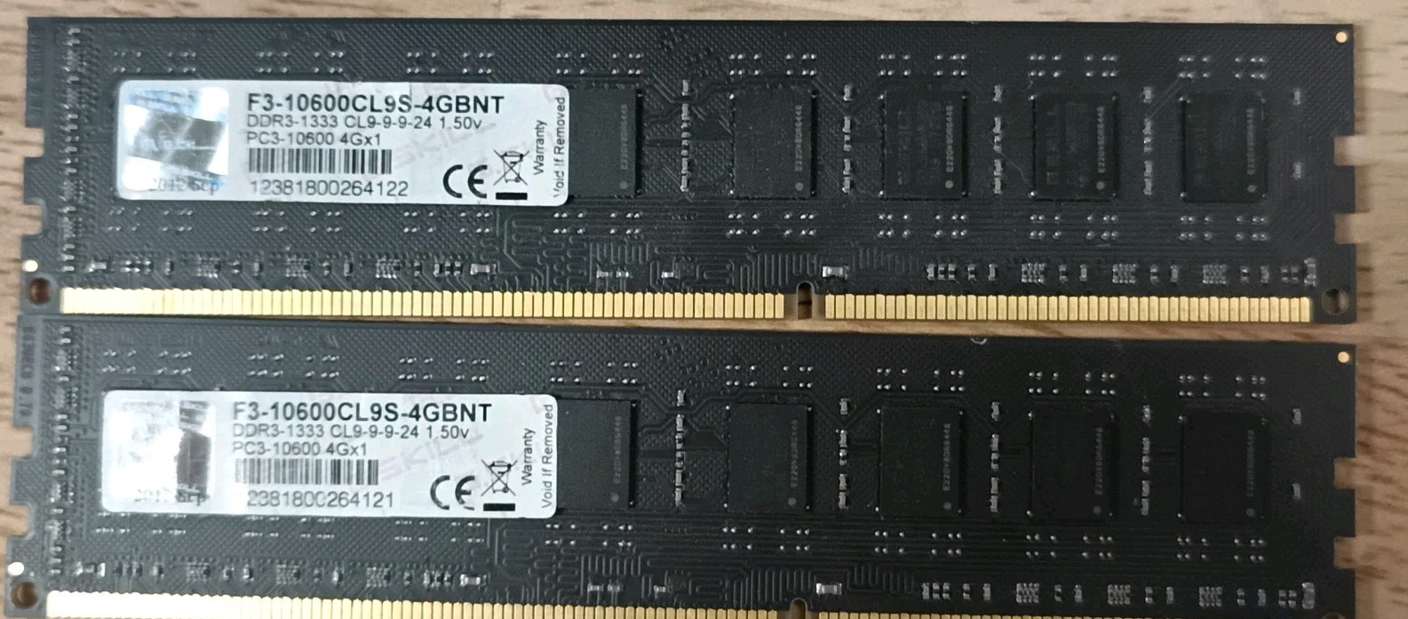 G.Skill 2x4GB RAM PC3-10600 DDR3-1333 Desktop  (Used) 8GB Total
