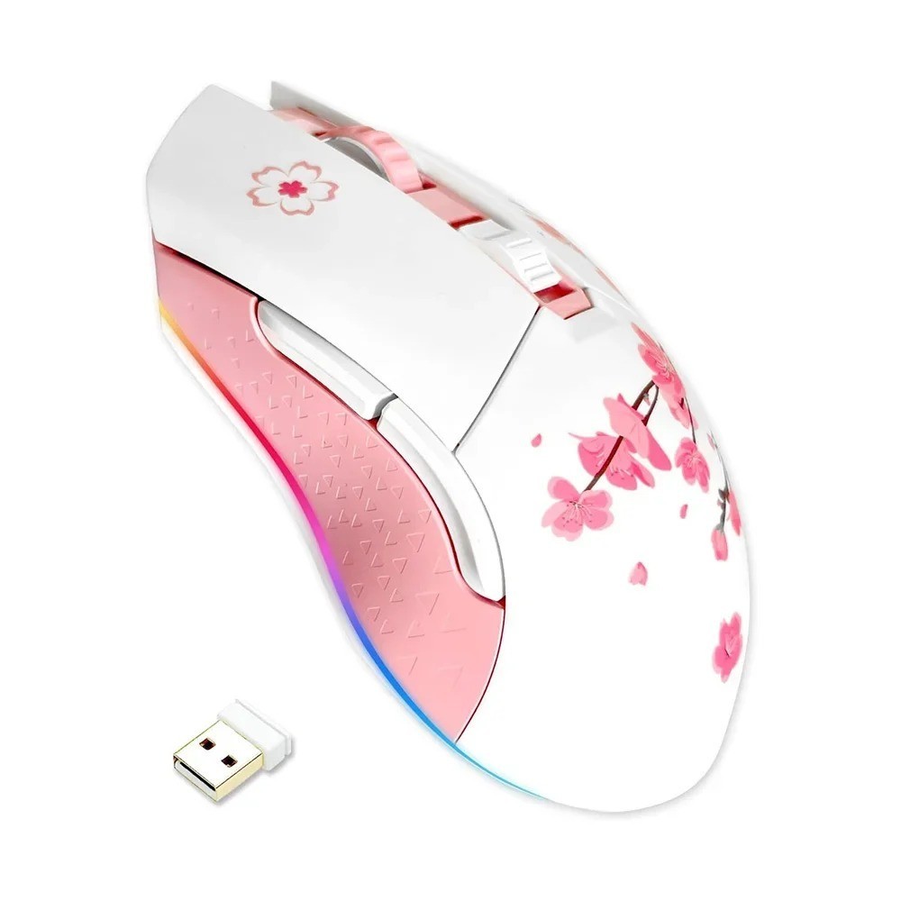DAREU Sakura Pink Wireless Wired Gaming Mouse, Dual-Mode Rechargeable 7 Progr...