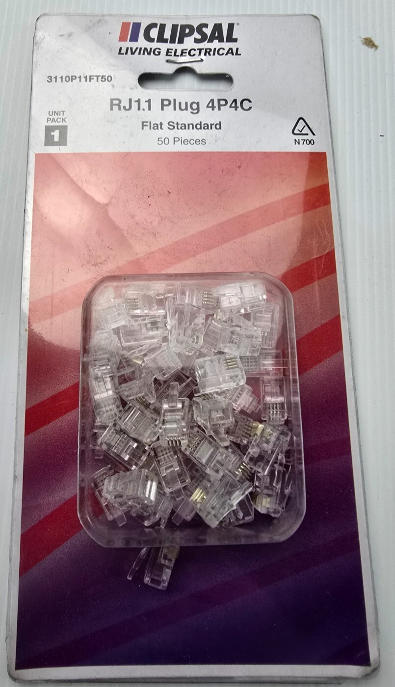 CLIPSAL 3110P11FT50 Plug for Flat Cable, Actassi, 50 Pack, RJ11 4P4C NEW Sealed