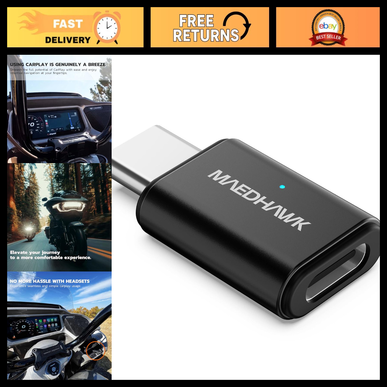 Motorcycle CarPlay Bluetooth Headset Adapter for Hands-Free Riding & Music