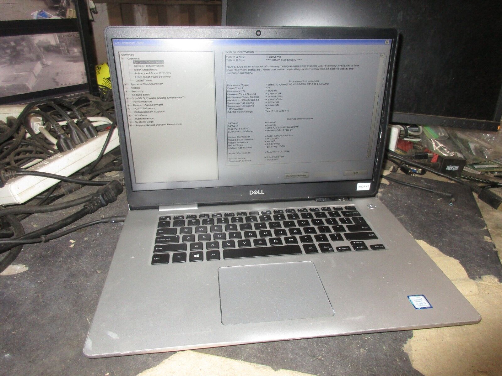 Dell Inspiron 7580 Laptop Core I5-8265U 1.6GHZ,8GB,256GB SSD WIFI,GOOD BATT-READ