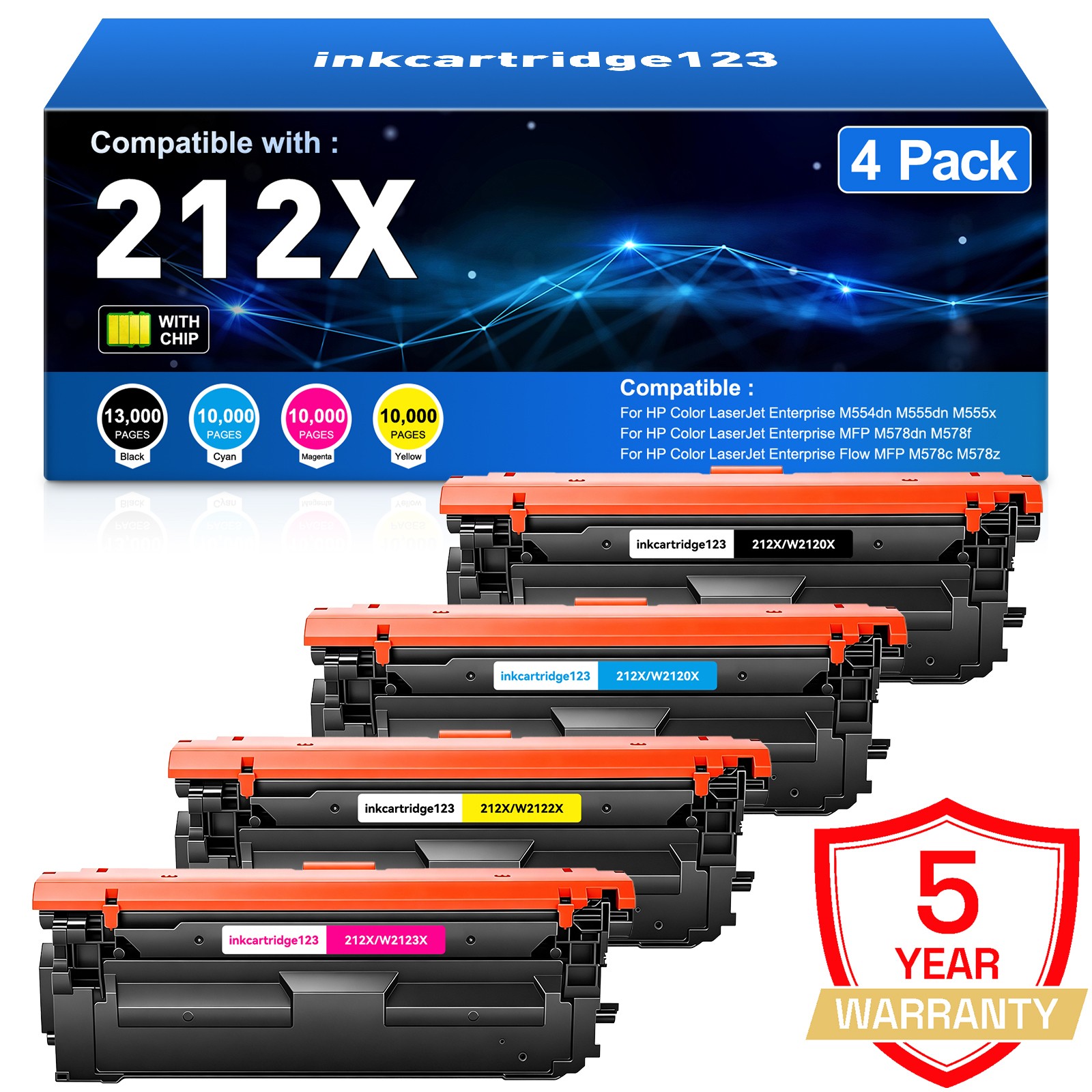 212X Toner 4PK W2120X Compatible For HP LaserJet M554 M555 M555dn M554dn  M578dn
