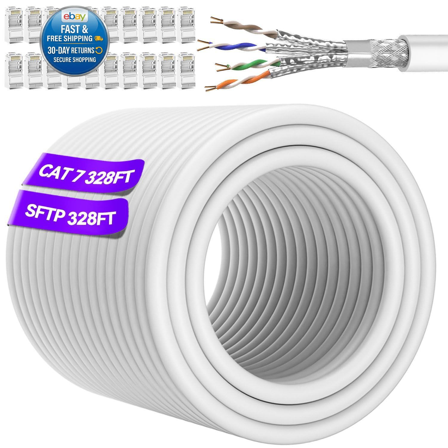 Cat 7 Ethernet Cable 100m/328ft(20 RJ45), Outdoor&Indoor, High Speed 10Gbps | SF