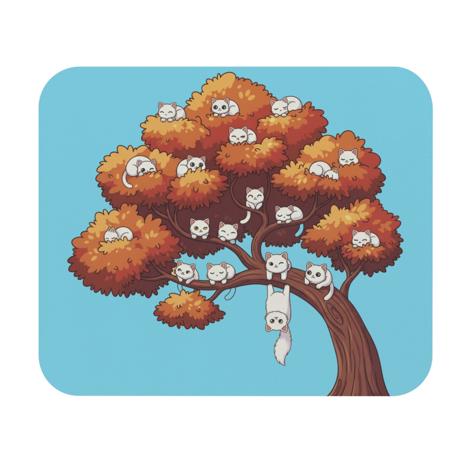 Fall Halloween Tree White Cat Mouse Pad (Rectangle) feline lover office desk