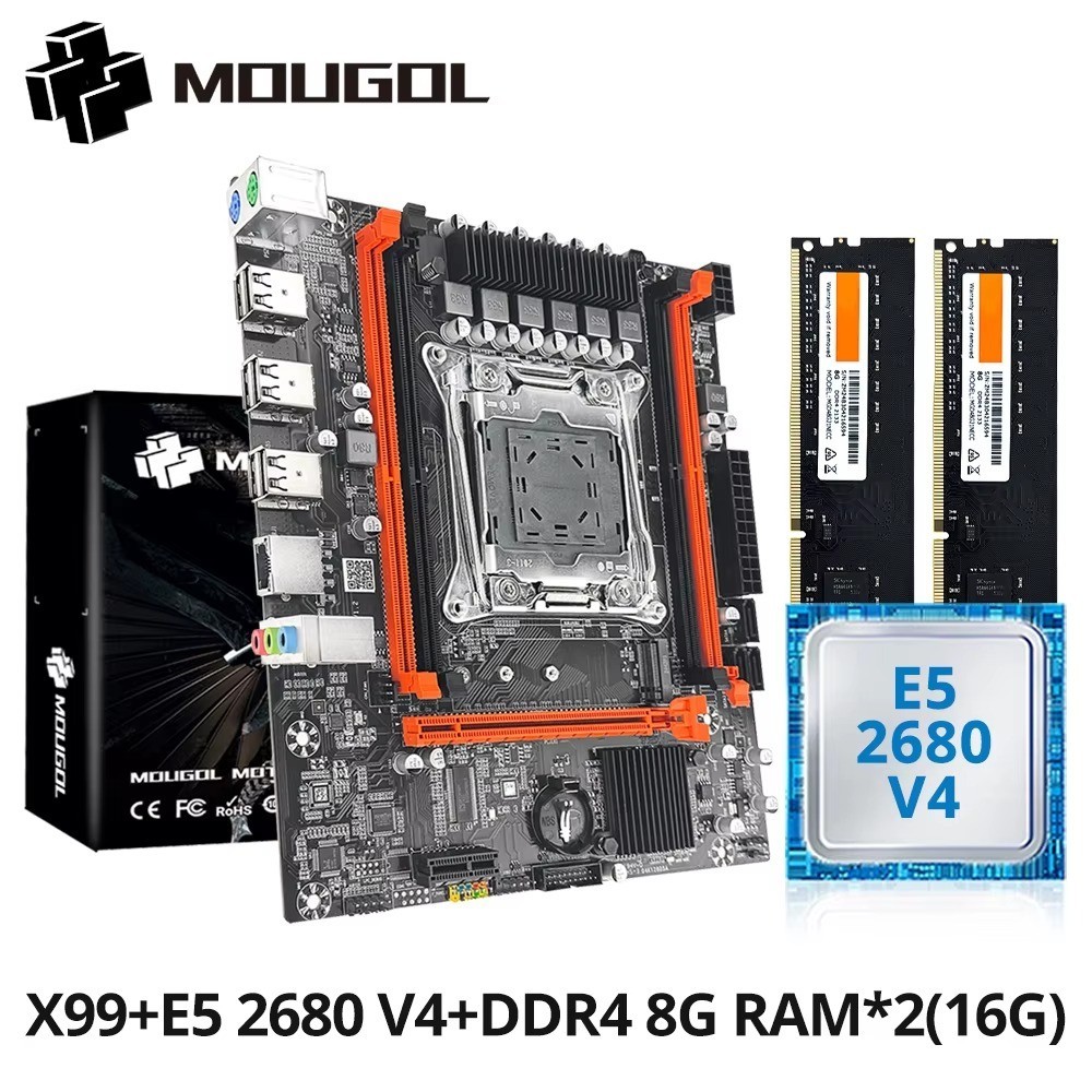 MOUGOL X99 Gaming Motherboard Kit Intel Xeon E5 2680 V4 DDR4 8Gx2 2133MHz ECC