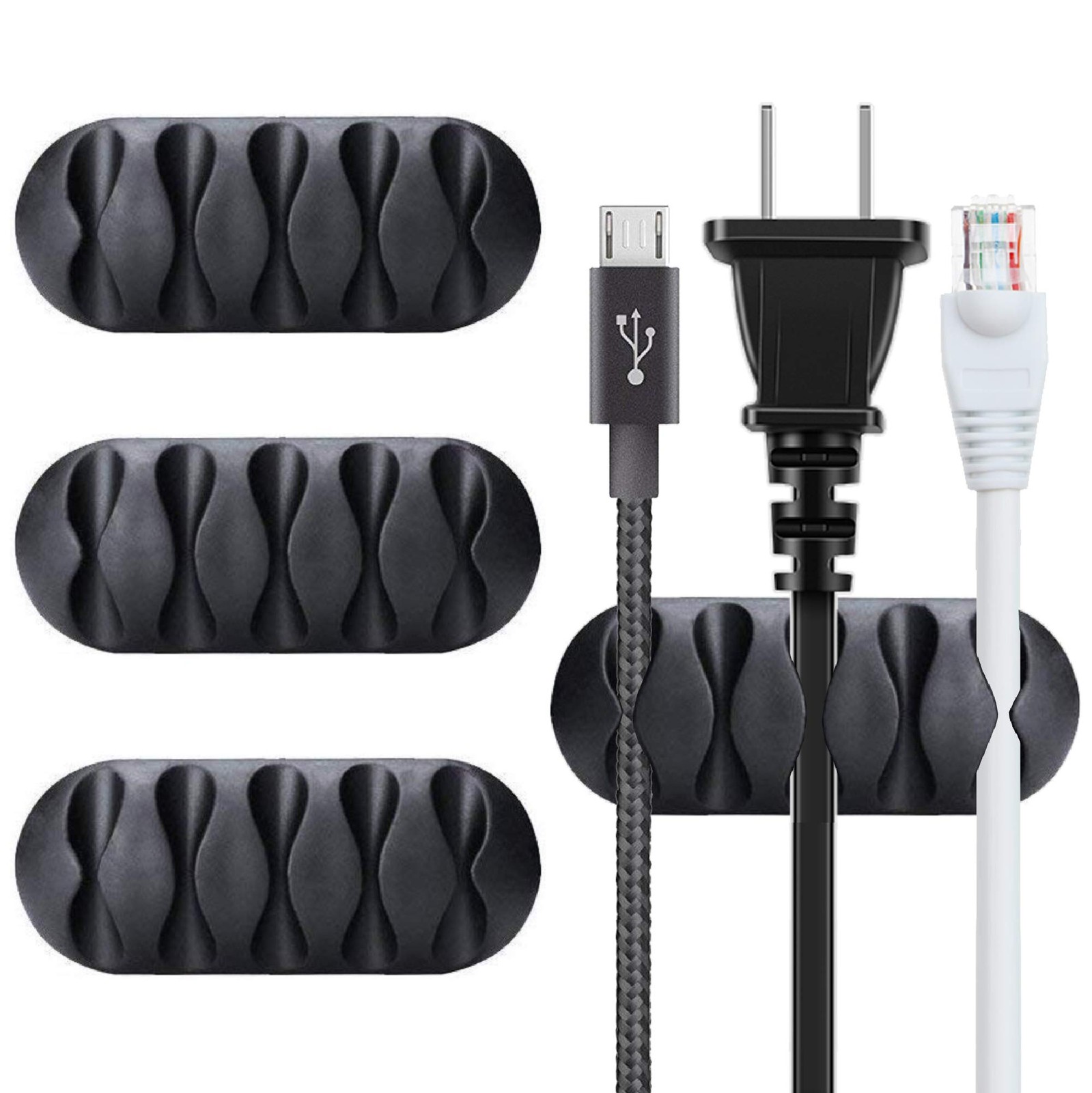4 Pack Cord Organizer Cable Clips Black Wire Holder for Computer Desk Management