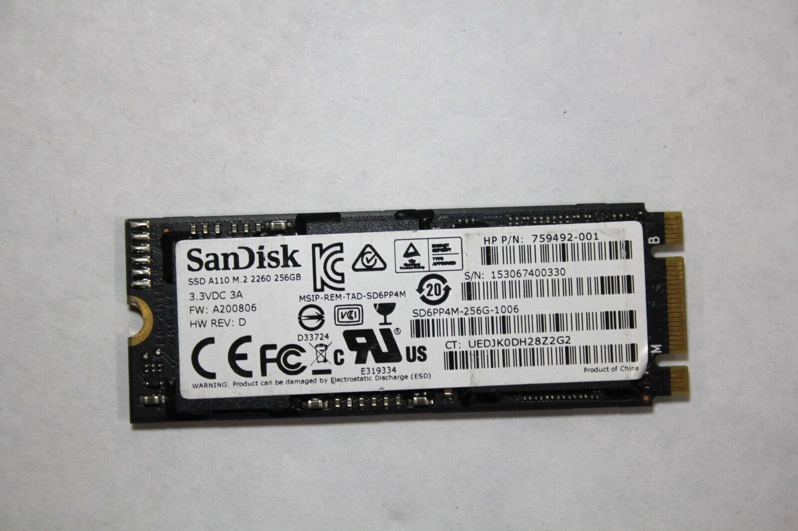 Sandisk A110 SSD SD6PP4M-256G-1006 M.2 2260 256GB PCIe NVMe for HP Zbook Laptop