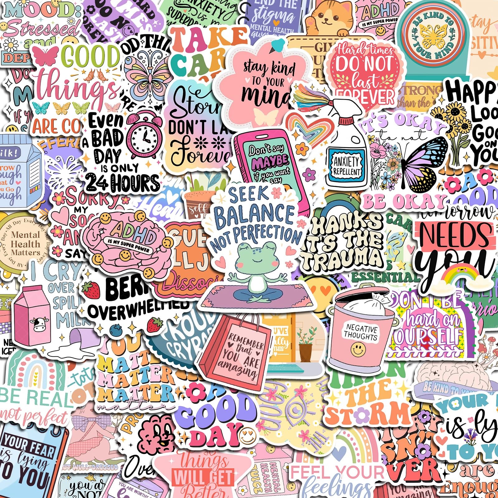 300 PCS Mental Health Stickers, Vinyl Therapy Stickers for Mixed Color