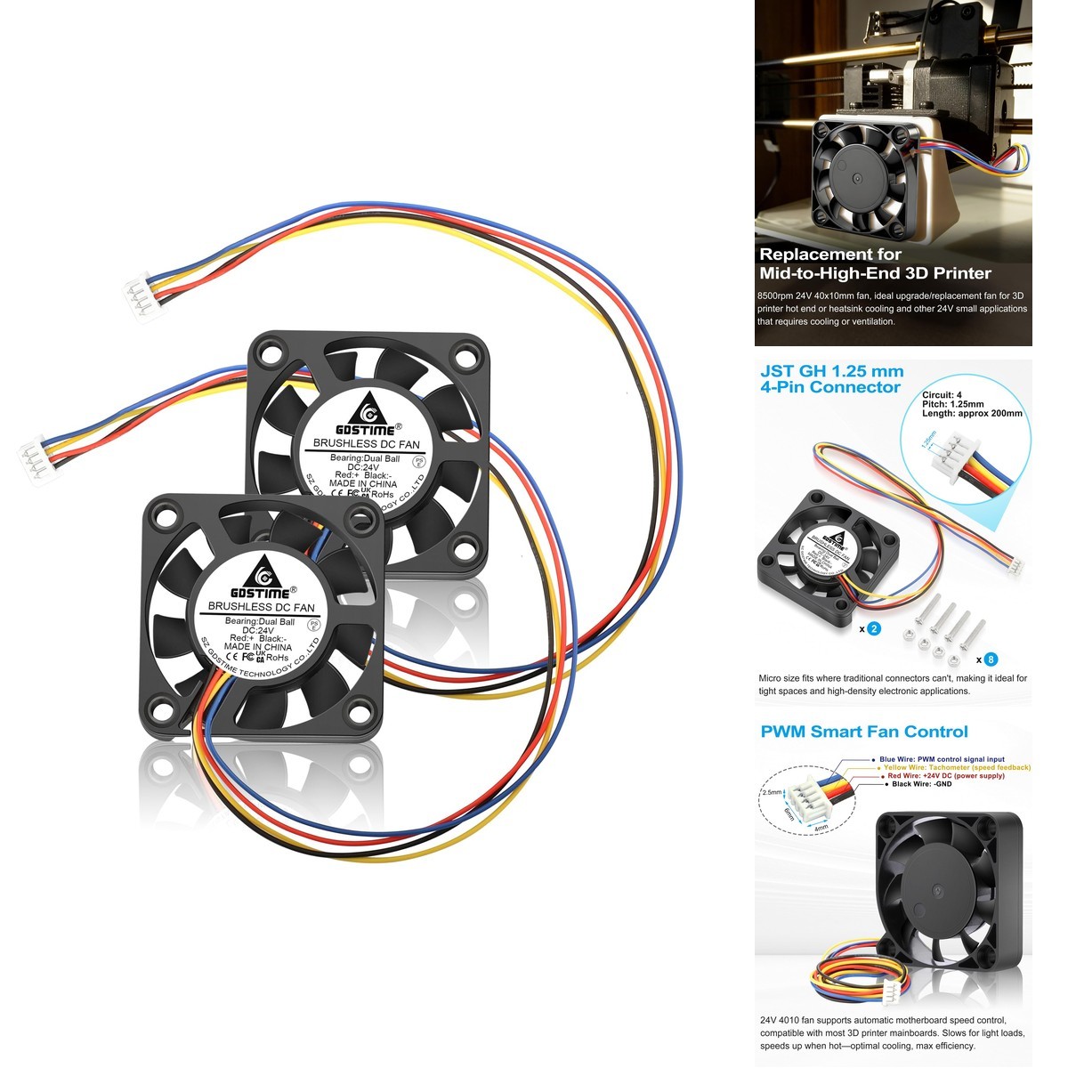 GDSTIME 4010 40mm 24V PWM Hotend Heatsink Fan Dual Ball Bearing 2-Pack