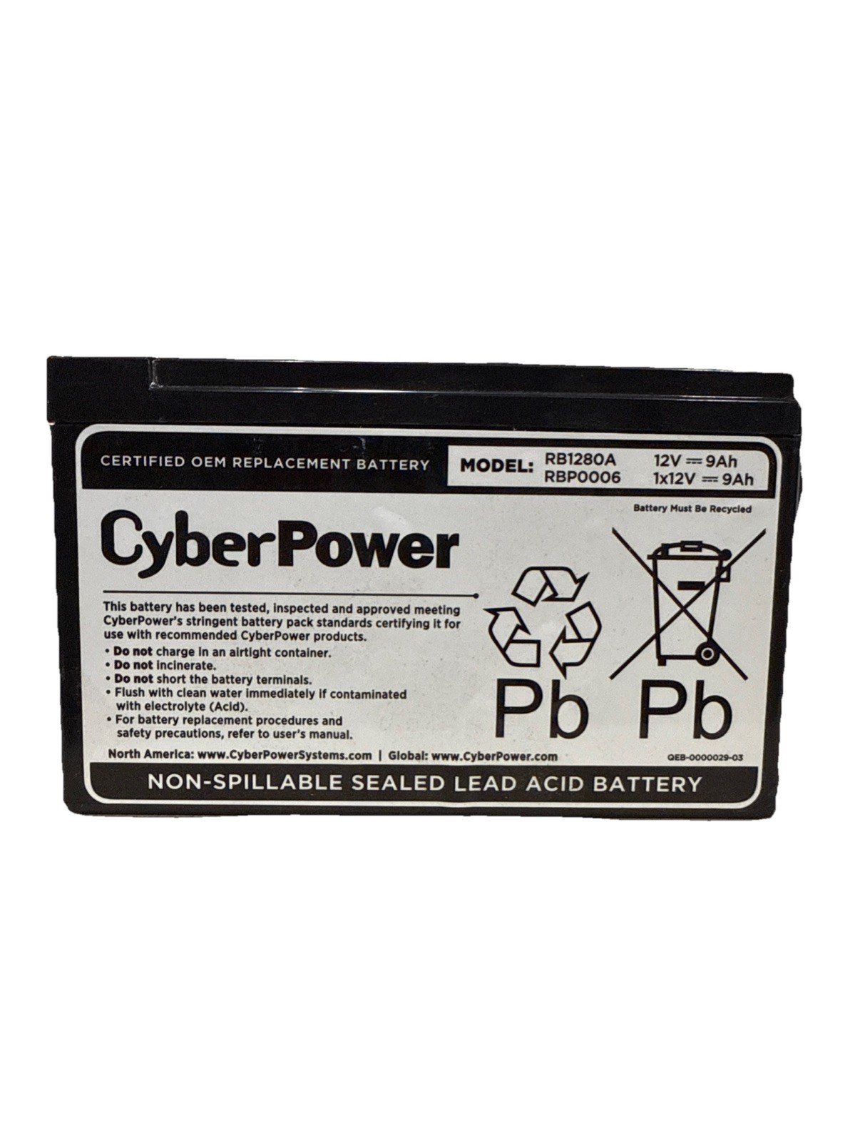 CyberPower RB1280A Replacement Battery Cartridge (RB1280A)