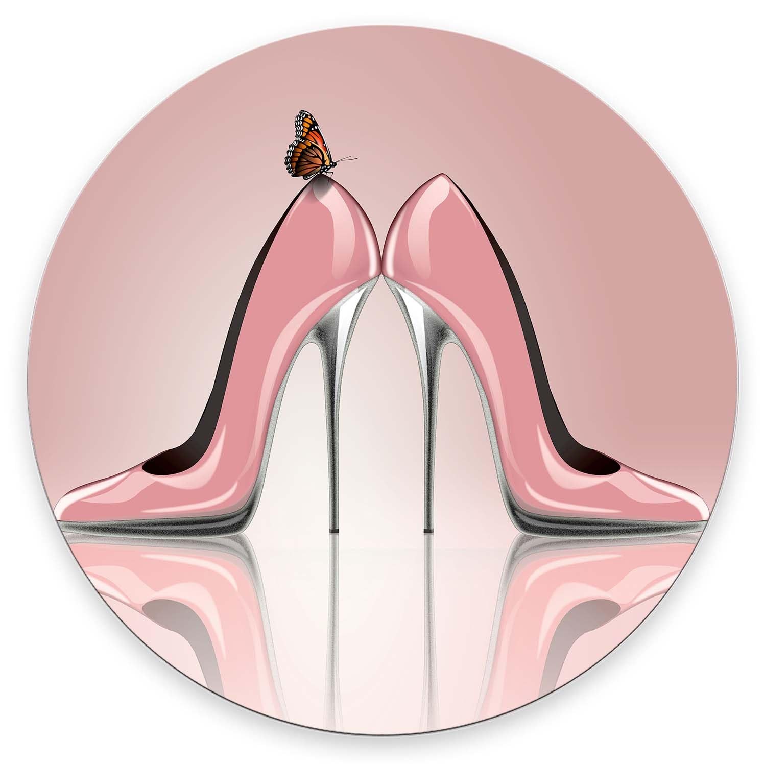 Mouse Pad, Pink High Heel Shoes Mouse Pad, Round Cute Gaming Cloth Mousepad f...