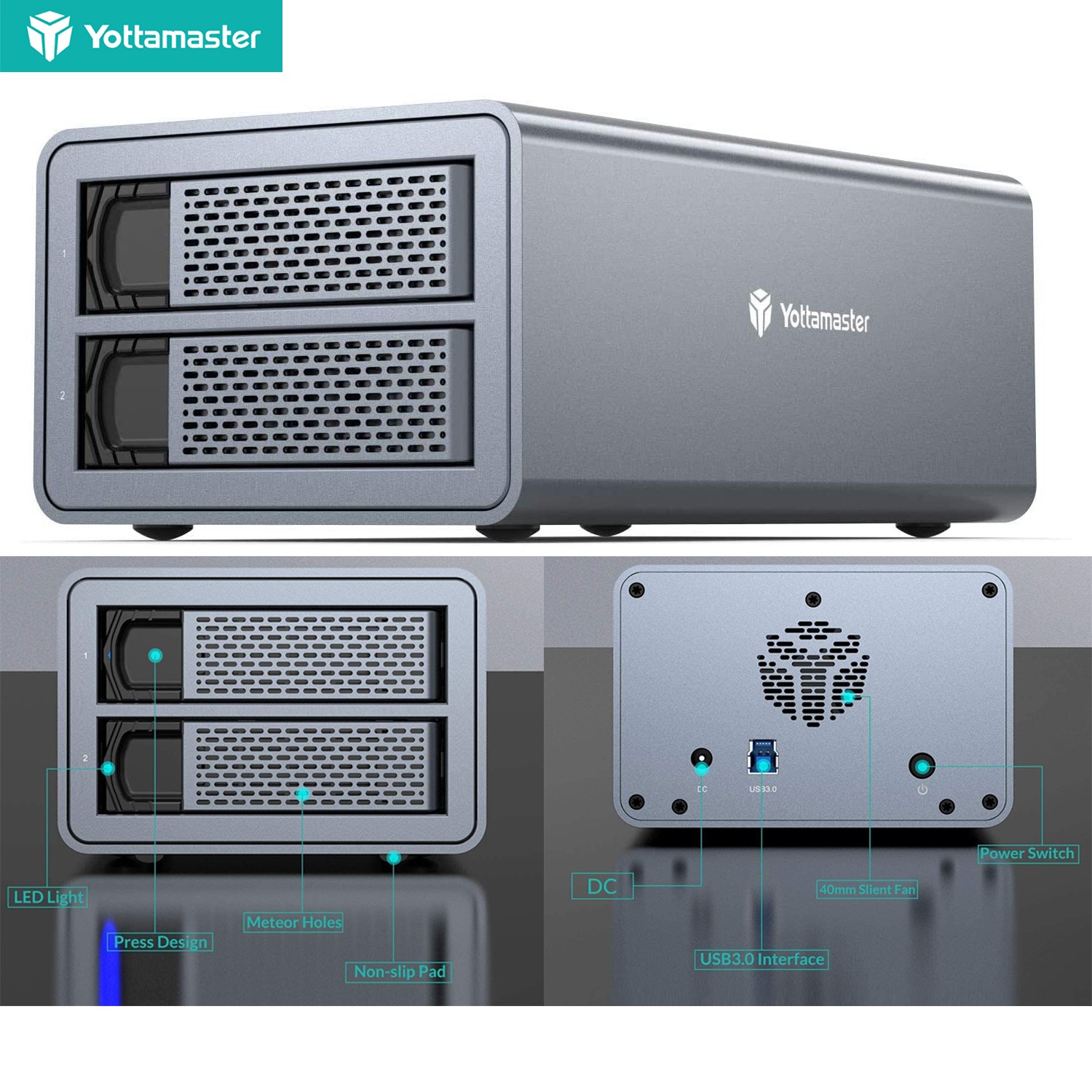 2 Bay USB 3.0 Type B 5Gbps Aluminium Hard Drive Enclosure For 2.5/3.5" SATA HDD