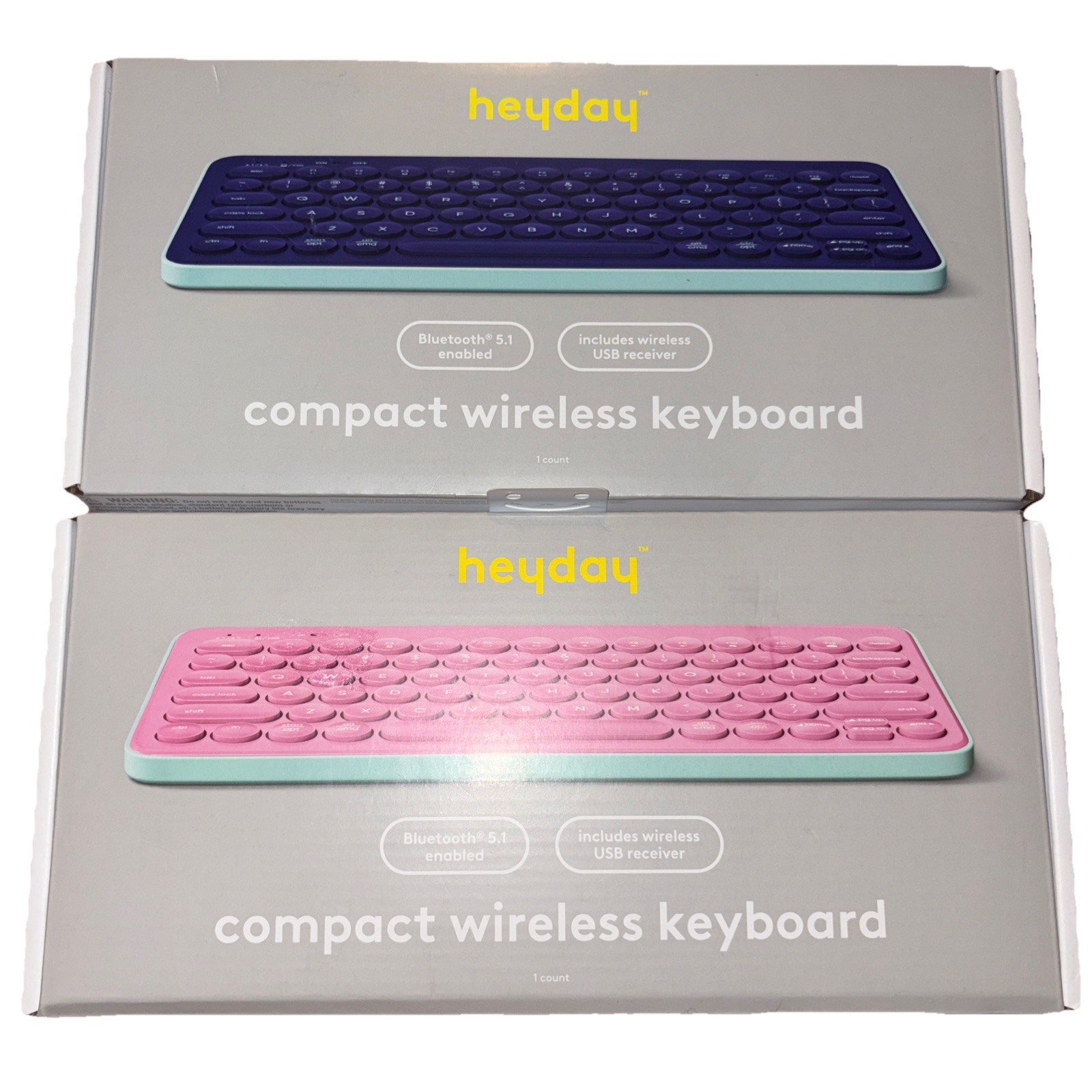 2-Pack HeyDay Compact Wireless Keyboards Bluetooth USB Receiver Dusk & Pink New