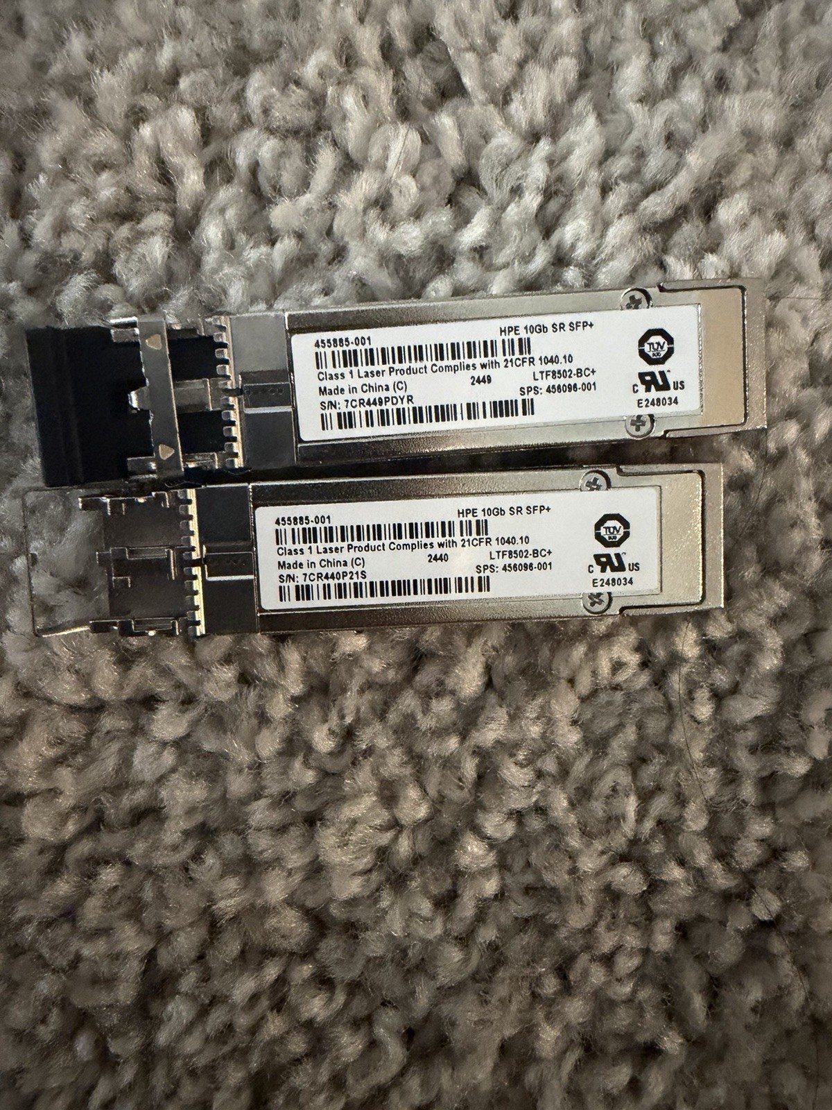 Lot Of 2 HPE 10Gb SR SFP+ Optical Transceiver Module 10Gbps