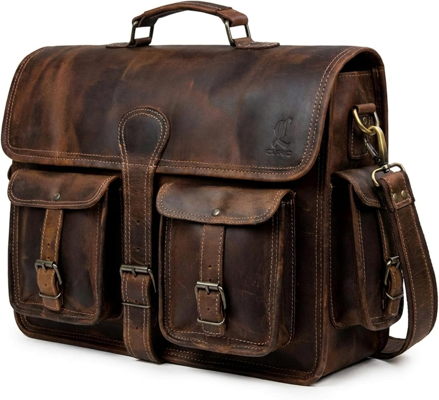 Leather Briefcase Work Bag for Men Dark Brown Crossbody Genuine Leather Satch...