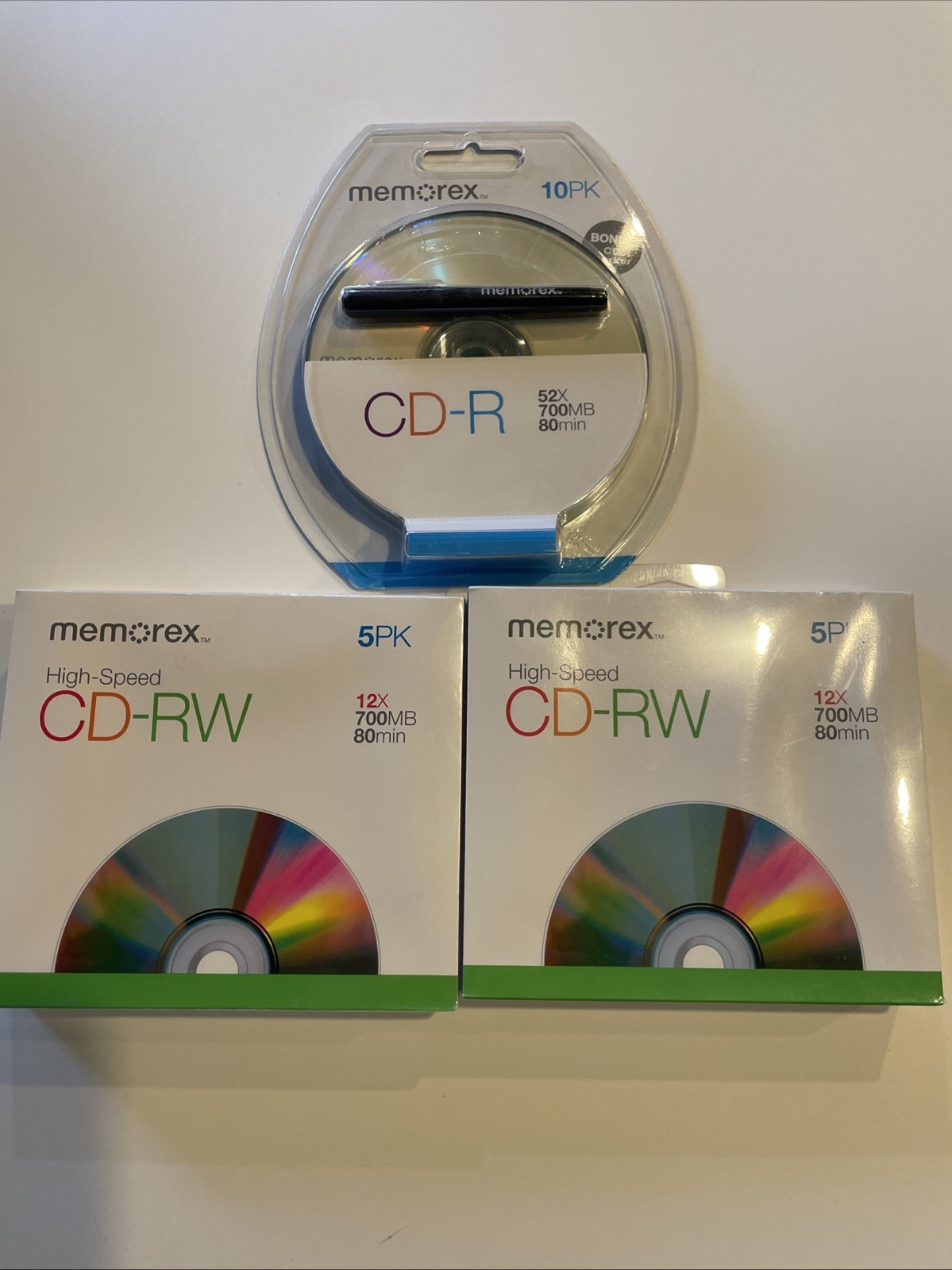 Memorex High Speed CD-RW 12x 700MB 80 Min 5pak & CD-R 52, 10pak