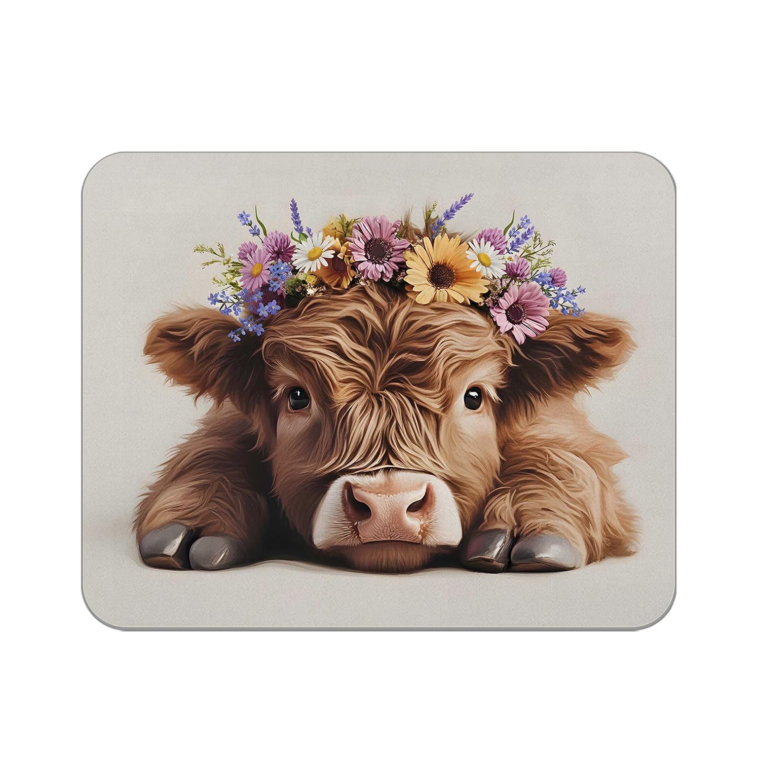 Floral Wreath Highland Cow Mouse Pad for Desk, Highland Cow Gifts, Cows Lover...