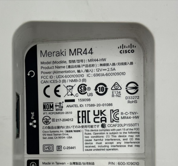 CISCO MERAKI MR44-HW WI-FI 6 WIRELESS ACCESS POINT UNCLAIMED CLOUD-MANAGED